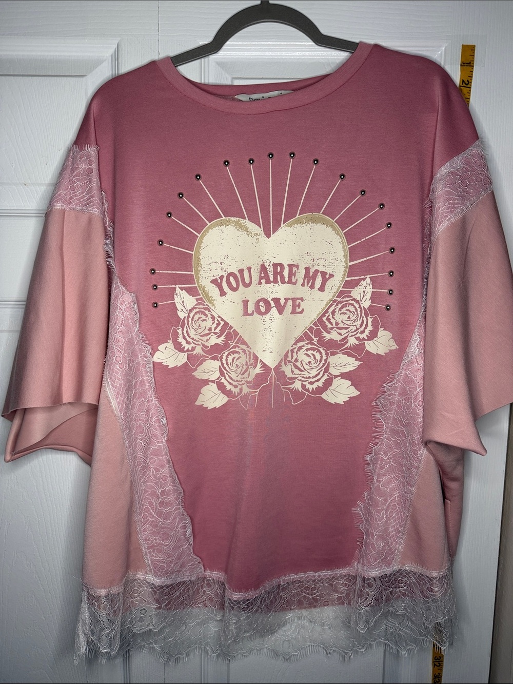 DAVI & DANI Pink Lace Heart Graphic Tee
